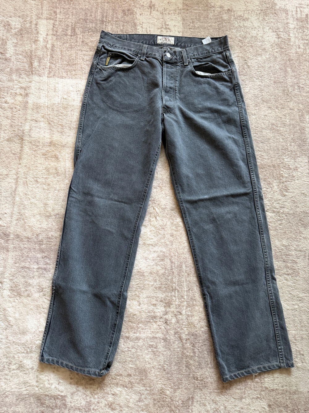 Armani Jeans Mens Straight Leg Denim Dark Gray Faded Black Size 36 Metal Eagle